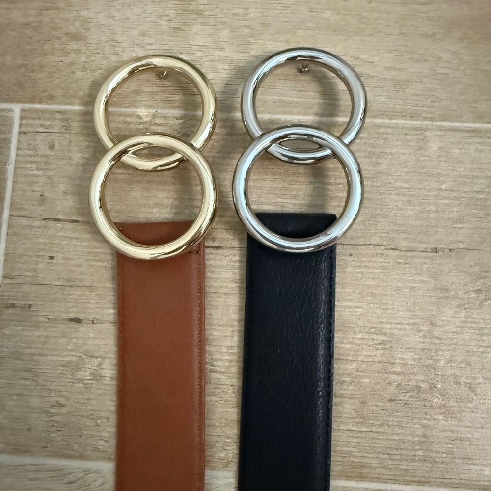 Express Dual Buckle Leather Belt - Gold and Silver